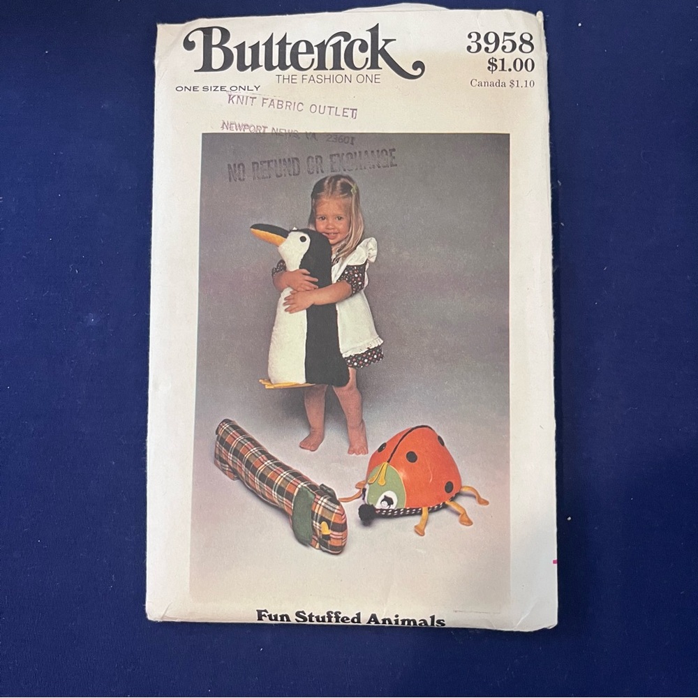 Vintage Butterick 3958 Pattern for Fun Stuffed Animals
